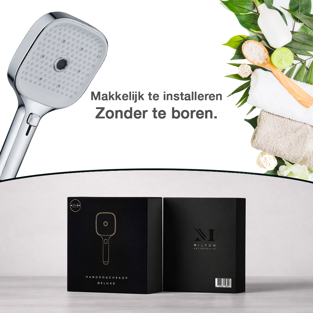 Milton Douchekop - Handdouche – 3 standen – Hoge Druk – Waterbesparend – Chroom - Handdouchekop Deluxe Series