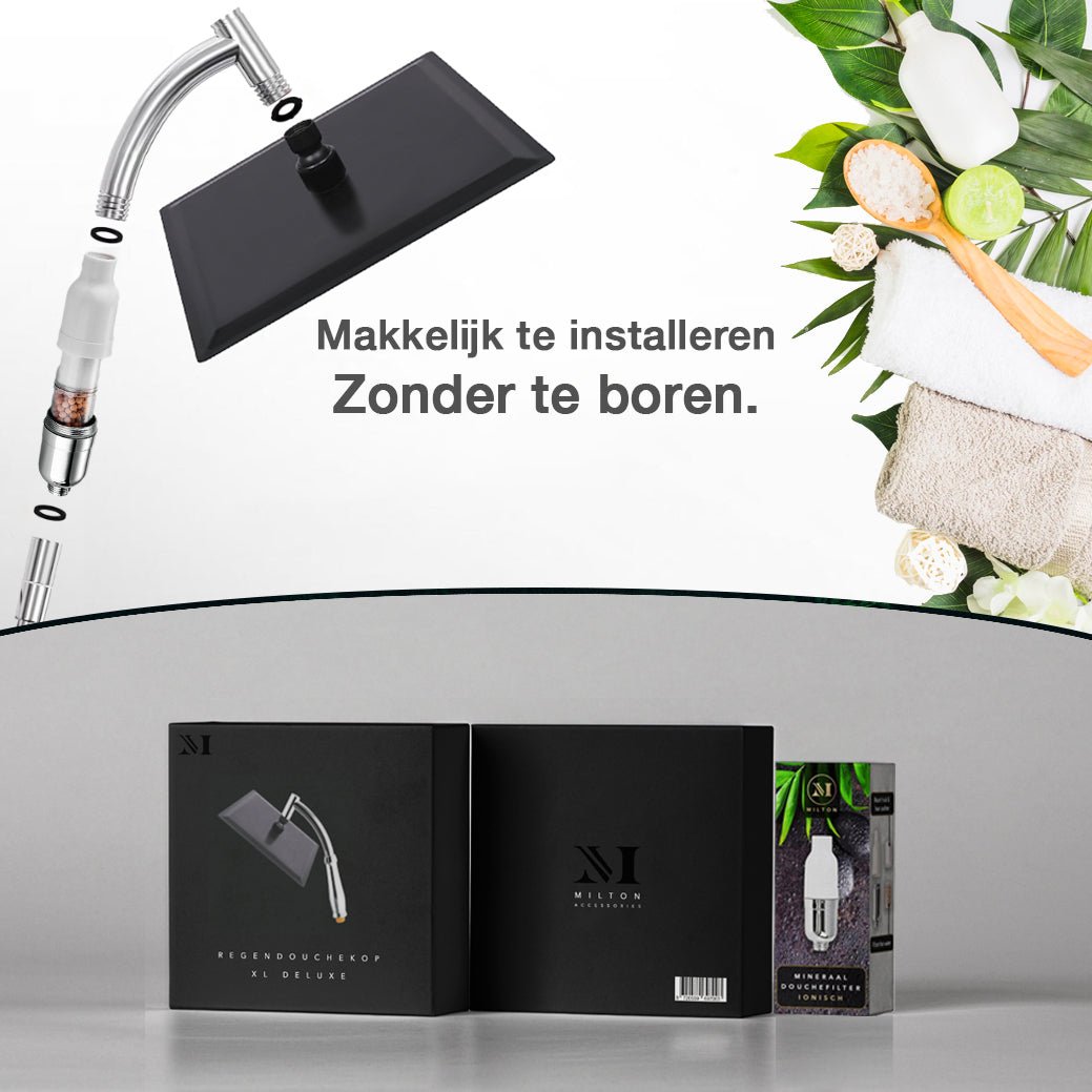 Regendouchekop XL Deluxe Met Mineraalfilter Zwart - Milton Accessories